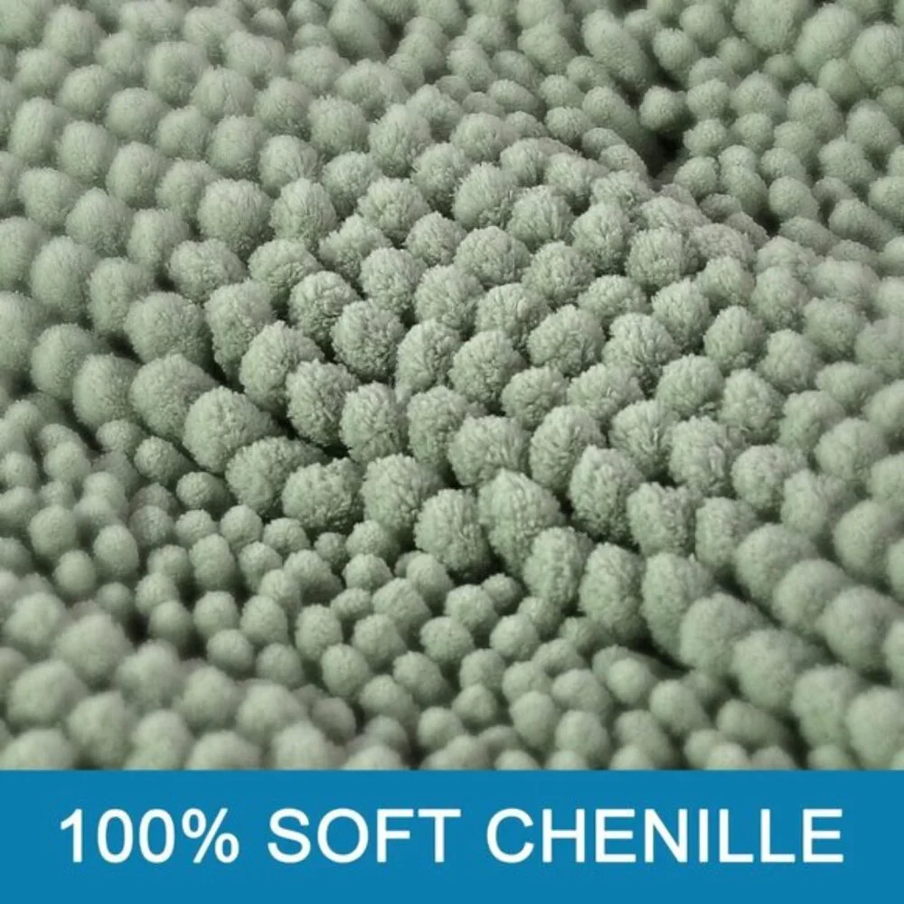 New Sage Chenille Bath Rug Set, 2-Piece Non-Skid Shaggy Mats for Bathroom Floor